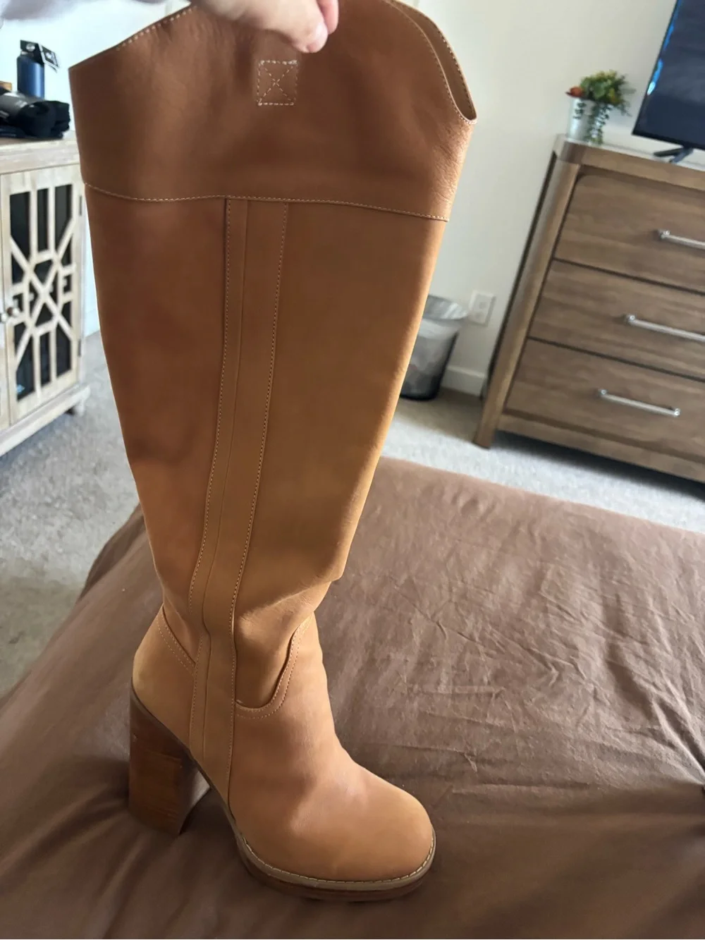 Jennifer Lopez Camel Over-the-Knee Leather Boots